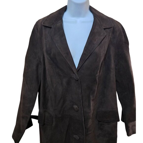 Vintage Brown Suede Long Coat Button Closure & Pockets old money classic warm - Picture 2 of 10